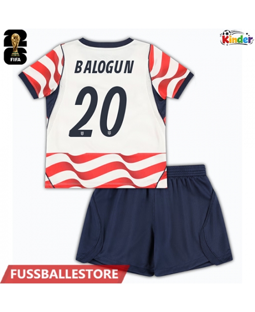 Günstige Vereinigte Staaten Folarin Balogun #20 Heimtrikotsatz Kinder WM 2026 Kurzarm (+ Kurze Hosen)